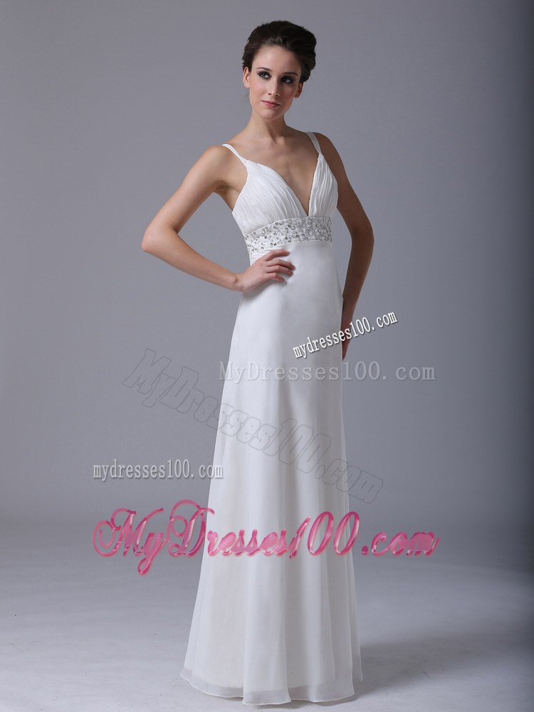 Beaded Decorate Waist Straps Empire Floor-length Wedding Dress