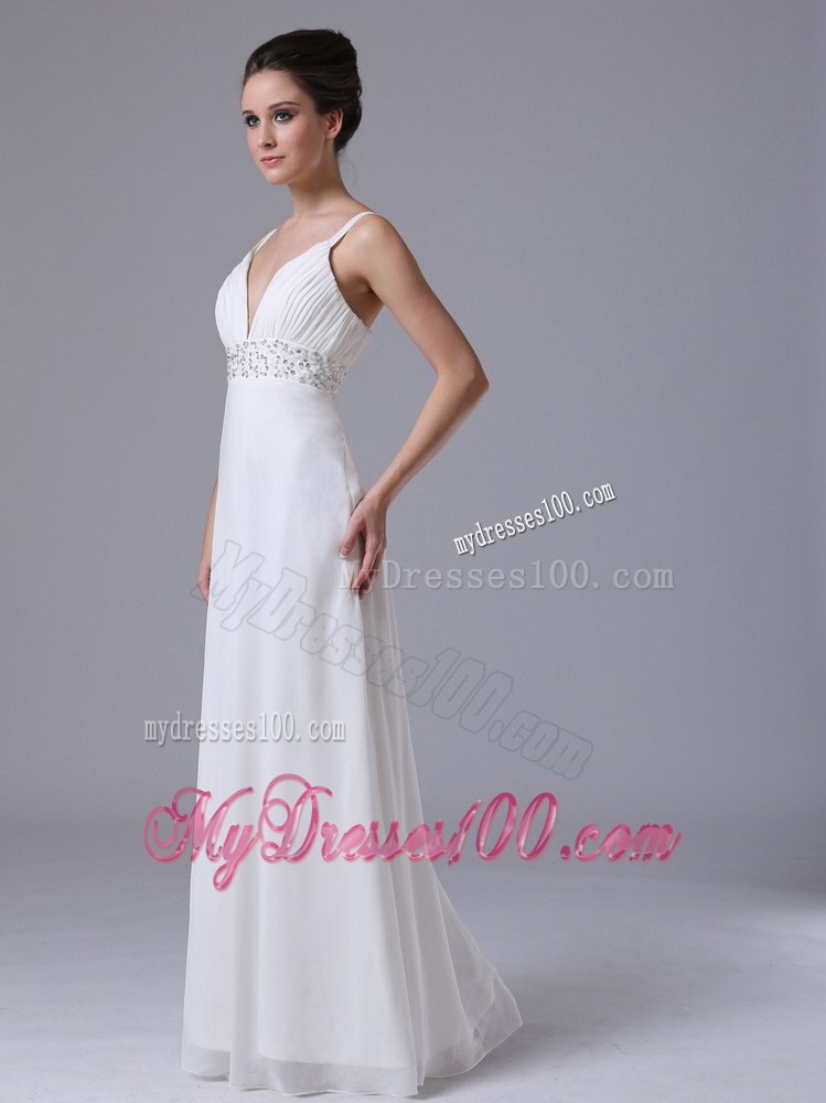 Beaded Decorate Waist Straps Empire Floor-length Wedding Dress