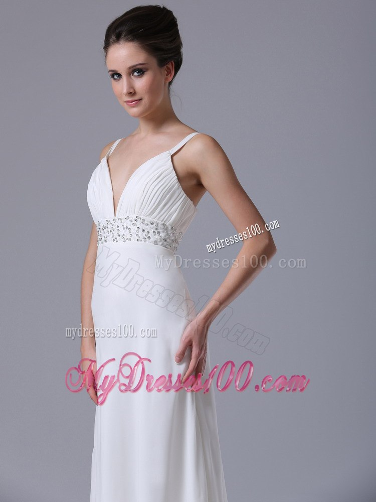 Beaded Decorate Waist Straps Empire Floor-length Wedding Dress