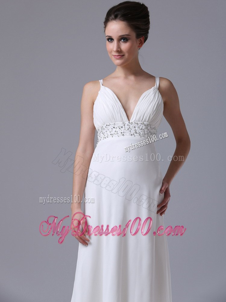 Beaded Decorate Waist Straps Empire Floor-length Wedding Dress