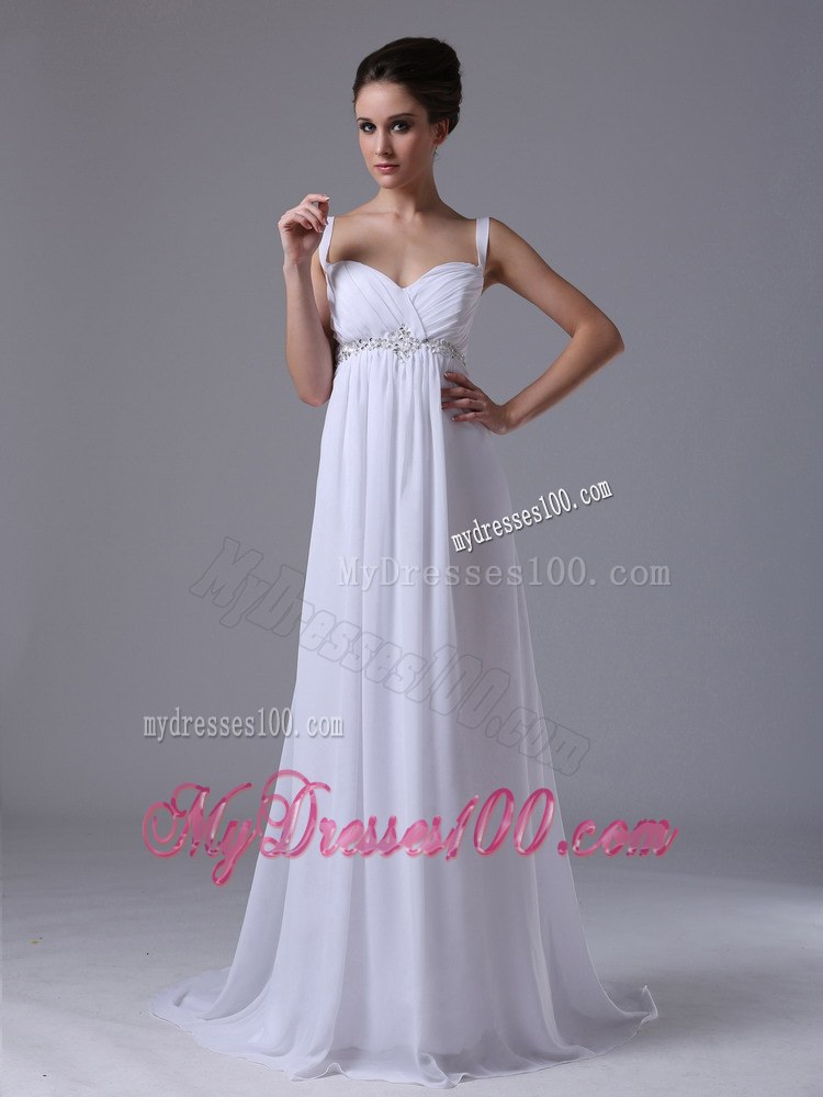 Beaded Decorate Waist Empire Straps 2013 Wedding Dress Chiffon