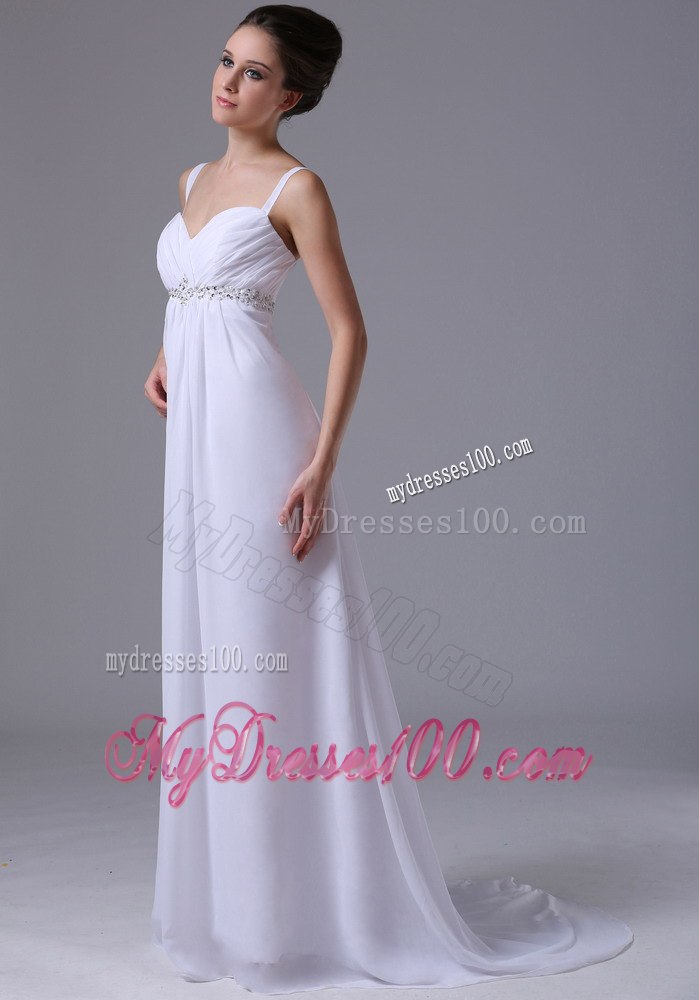 Beaded Decorate Waist Empire Straps 2013 Wedding Dress Chiffon