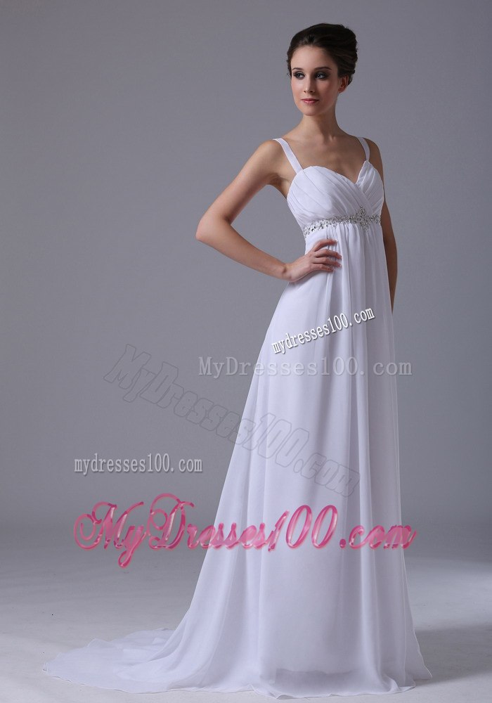 Beaded Decorate Waist Empire Straps 2013 Wedding Dress Chiffon