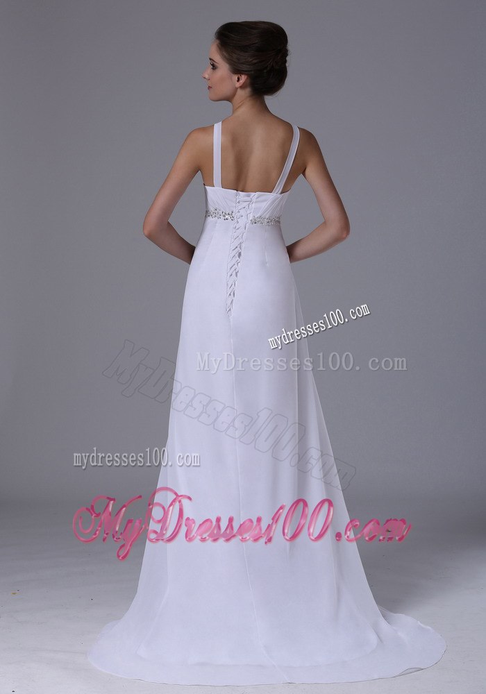 Beaded Decorate Waist Empire Straps 2013 Wedding Dress Chiffon