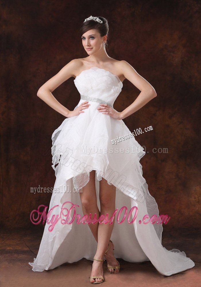 Beaded Decorate Waist Princess Strapless High-low Pretty Wedding Dress