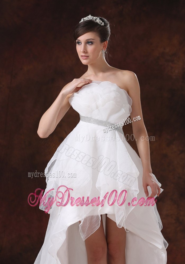 Beaded Decorate Waist Princess Strapless High-low Pretty Wedding Dress