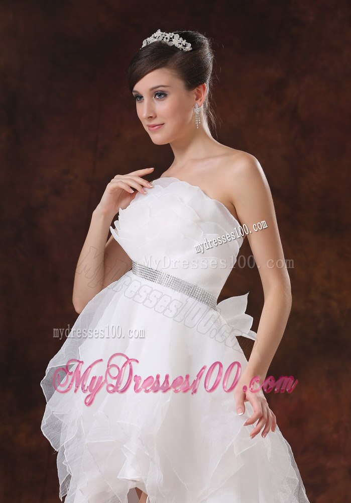 Beaded Decorate Waist Princess Strapless High-low Pretty Wedding Dress