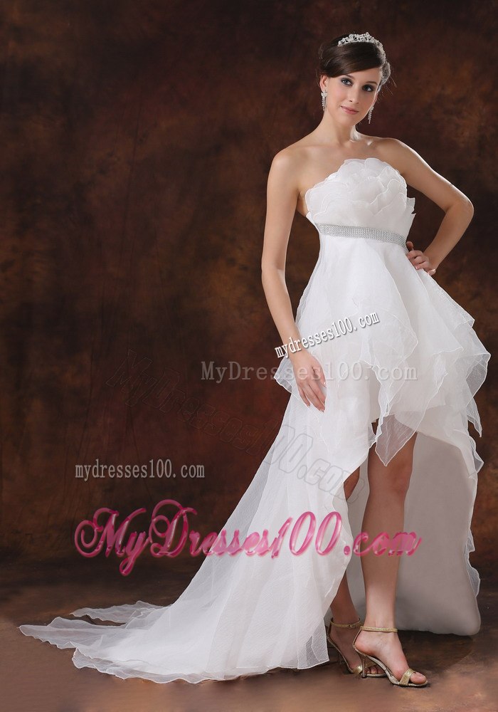 Beaded Decorate Waist Princess Strapless High-low Pretty Wedding Dress
