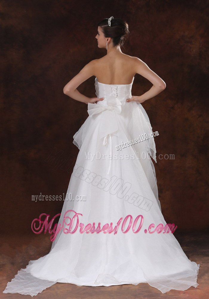 Beaded Decorate Waist Princess Strapless High-low Pretty Wedding Dress
