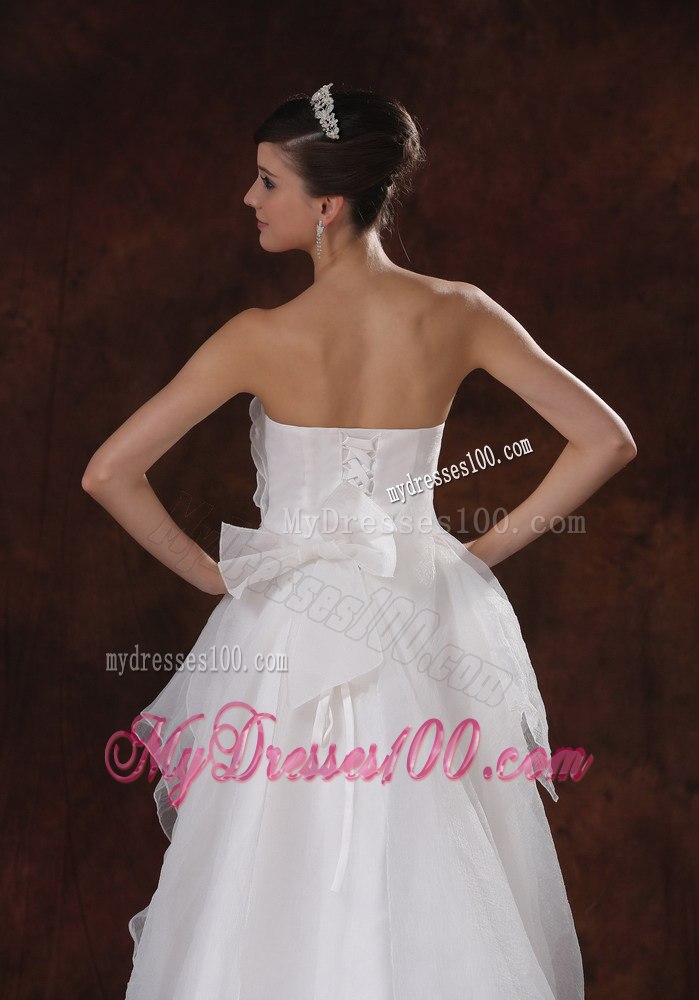 Beaded Decorate Waist Princess Strapless High-low Pretty Wedding Dress