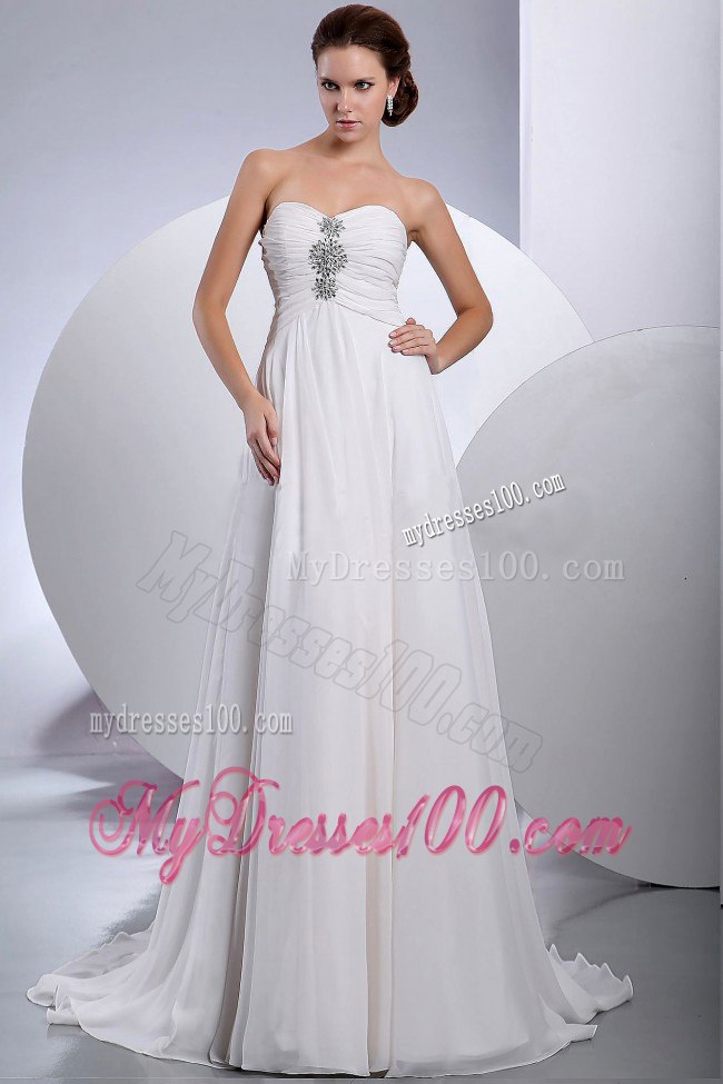 Elegant Beading Sweetheart Empire Brush Sweep Train Wedding Dress