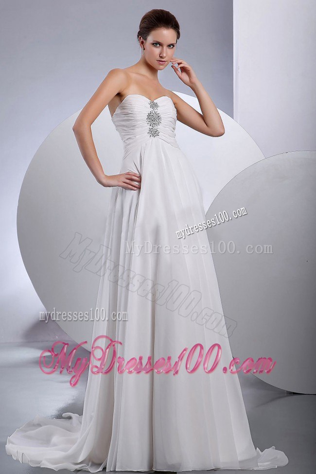 Elegant Beading Sweetheart Empire Brush Sweep Train Wedding Dress