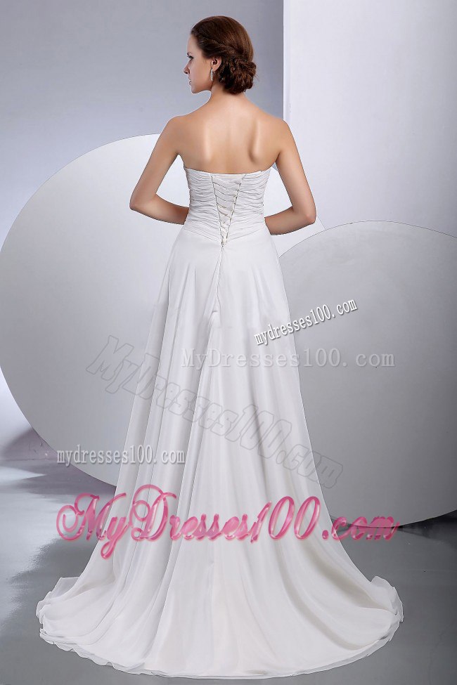 Elegant Beading Sweetheart Empire Brush Sweep Train Wedding Dress