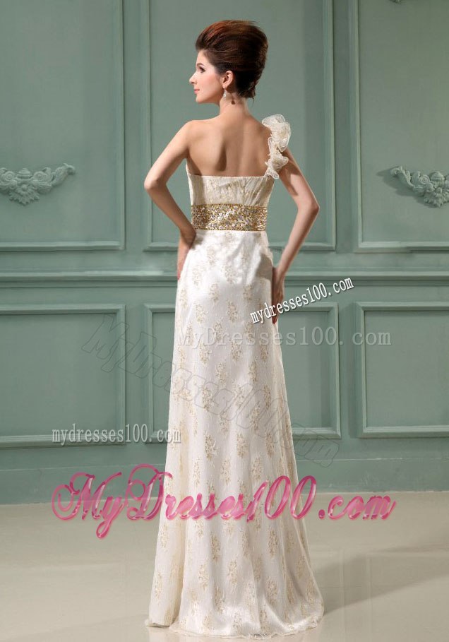 Beading Column One Shoulder Long Wedding Dress with Champagne