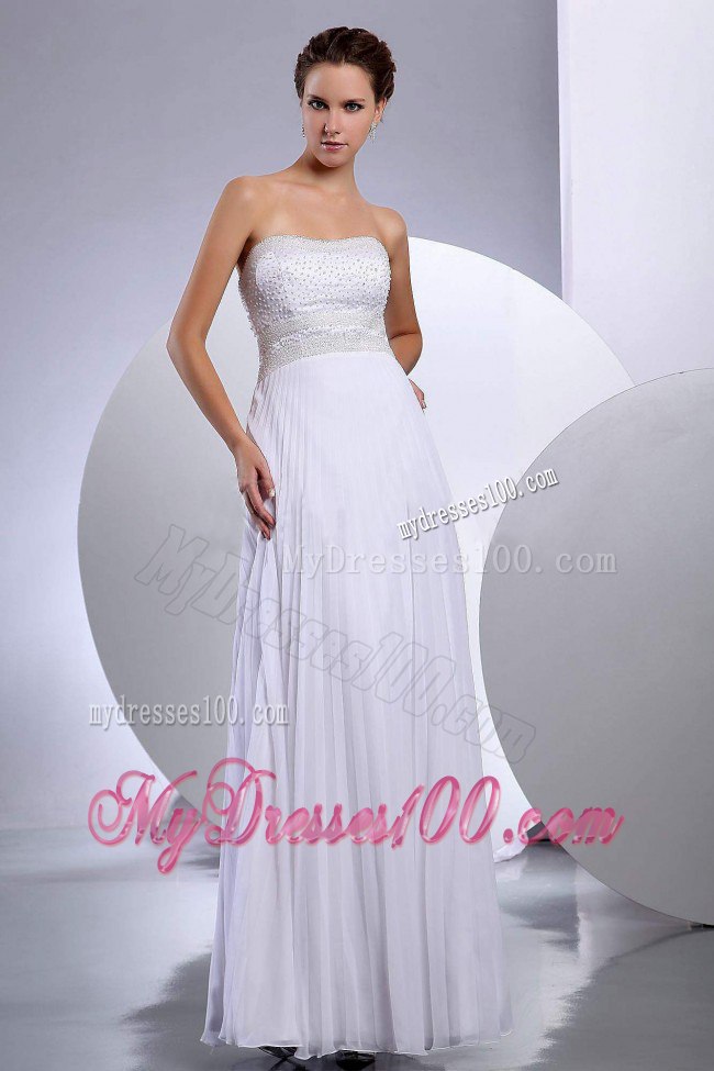 Beading Empire Floor-length Strapless Wedding Dress with Clasp Handle
