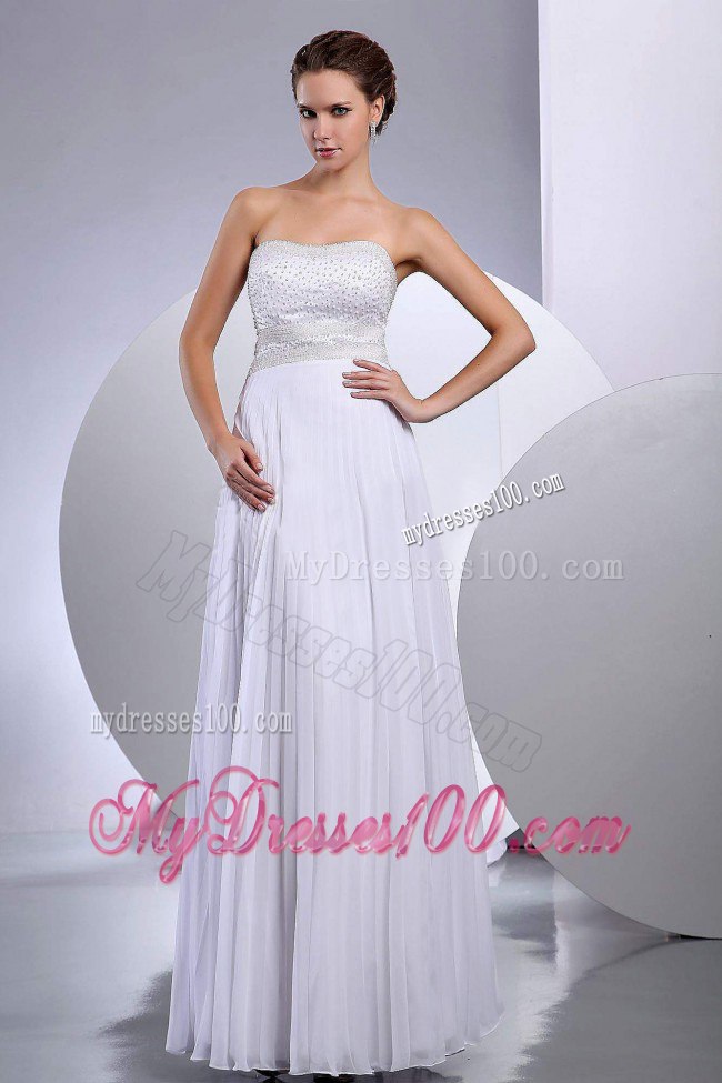 Beading Empire Floor-length Strapless Wedding Dress with Clasp Handle