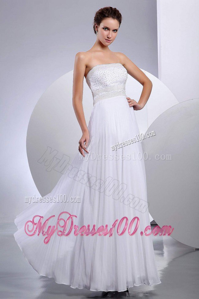 Beading Empire Floor-length Strapless Wedding Dress with Clasp Handle
