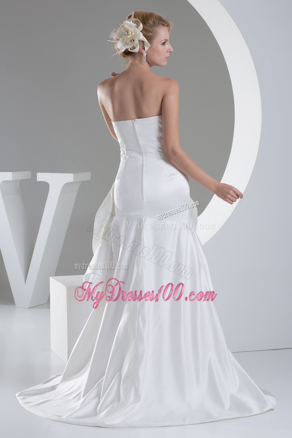 Beading Hand Made Flower Sweetheart High-low Wedding Dress