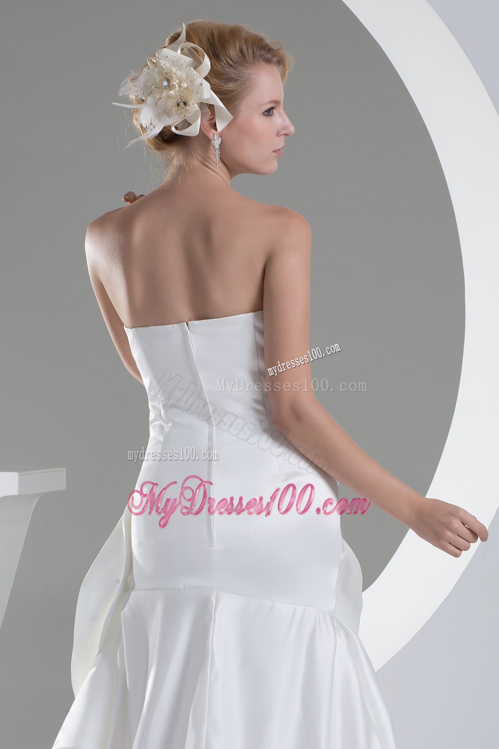 Beading Hand Made Flower Sweetheart High-low Wedding Dress