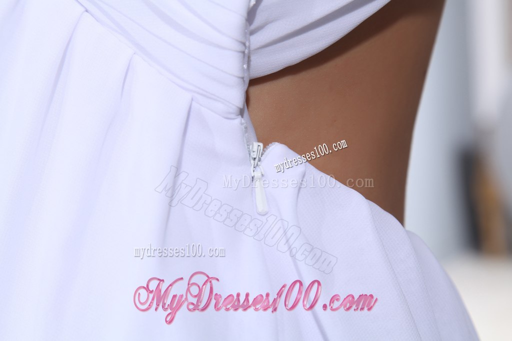 Affordable Beading One Shoulder Knee-length Outdoor Wedding Dress