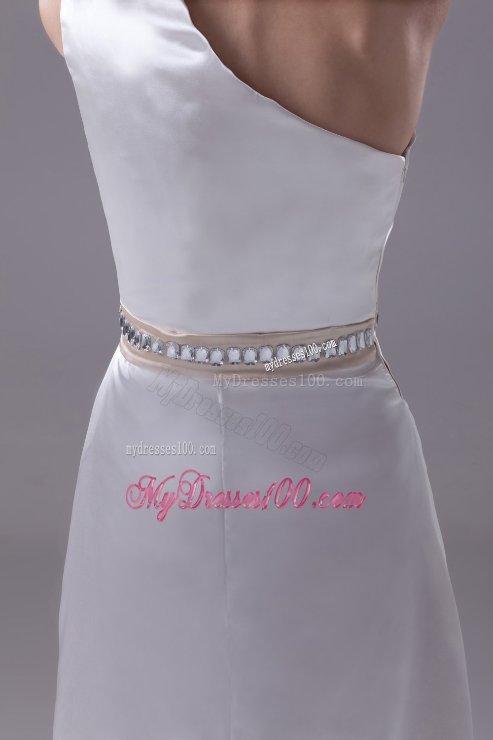 Beading One Shoulder Long Column Wedding Dress