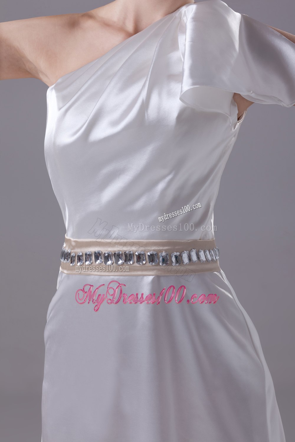 Beading One Shoulder Long Column Wedding Dress