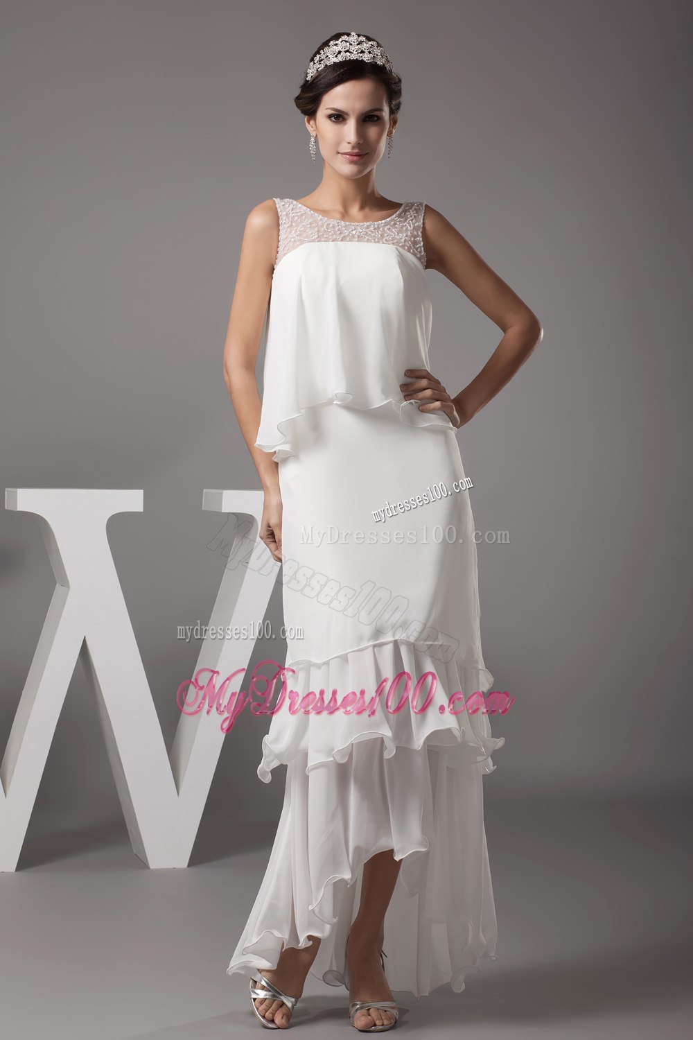 Beading Scoop High-low Wedding Dress