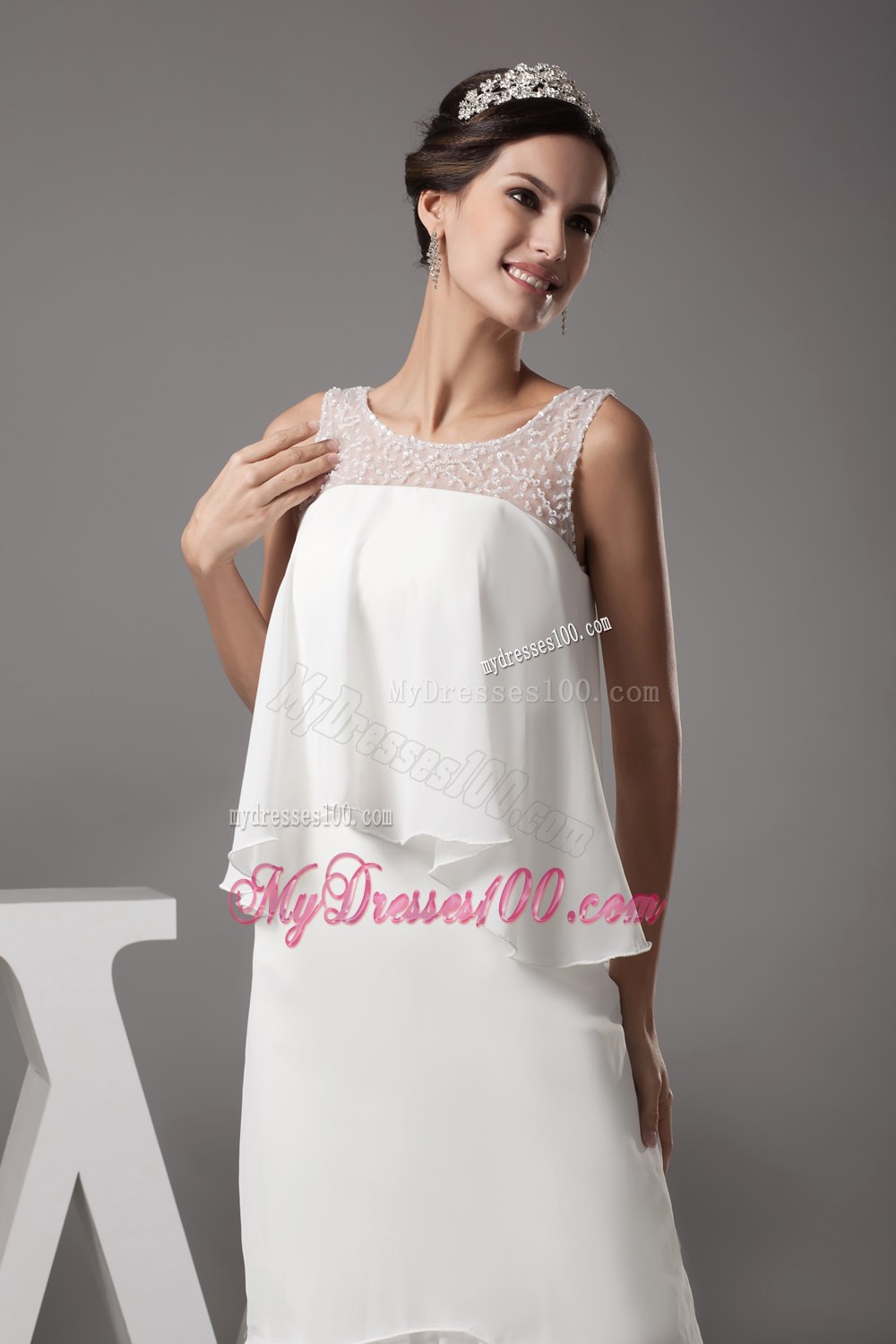 Beading Scoop High-low Wedding Dress