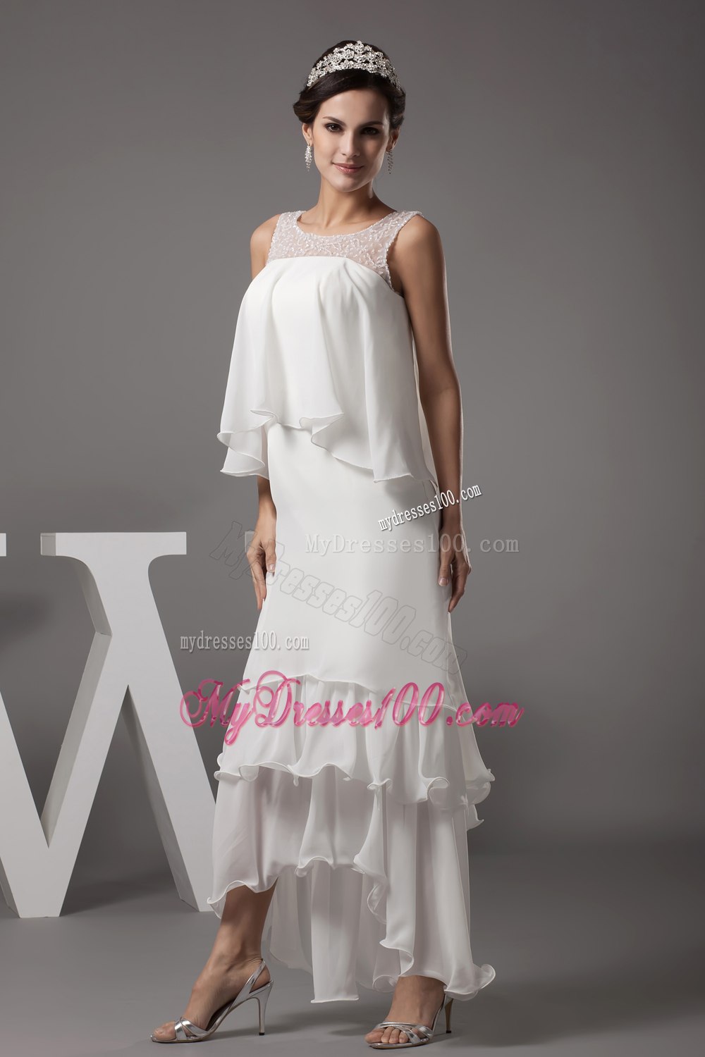 Beading Scoop High-low Wedding Dress
