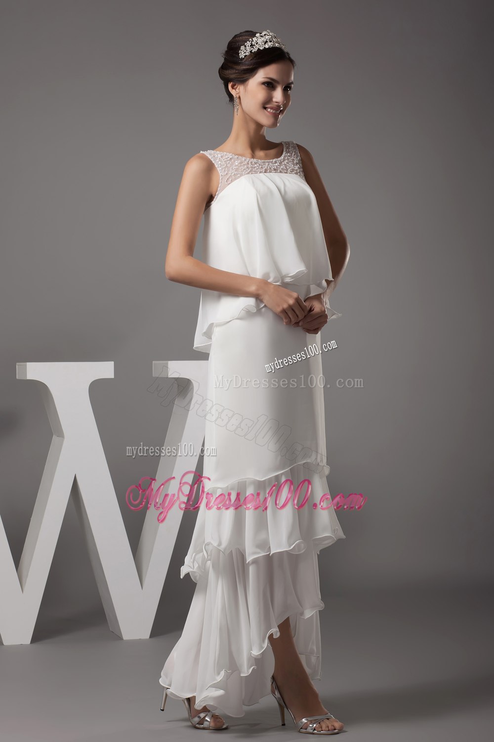 Beading Scoop High-low Wedding Dress