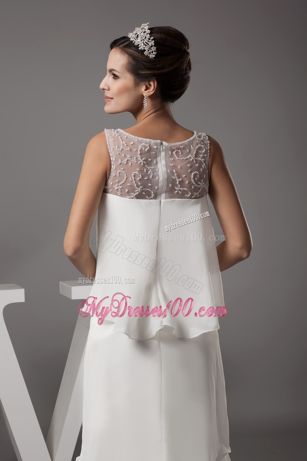 Beading Scoop High-low Wedding Dress