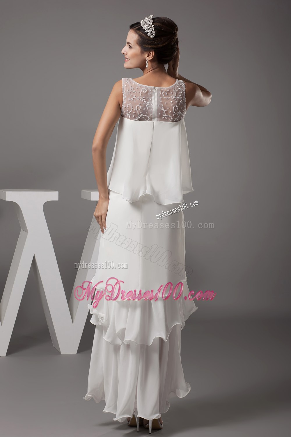 Beading Scoop High-low Wedding Dress