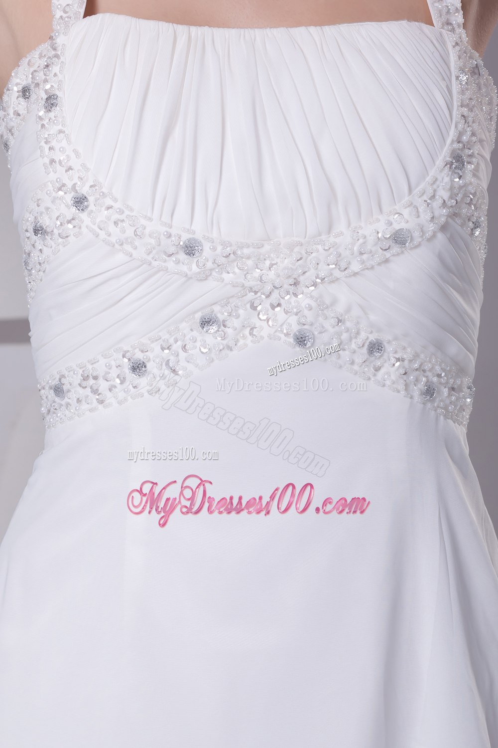 Beading and Ruching Straps Empire Long Wedding Dress