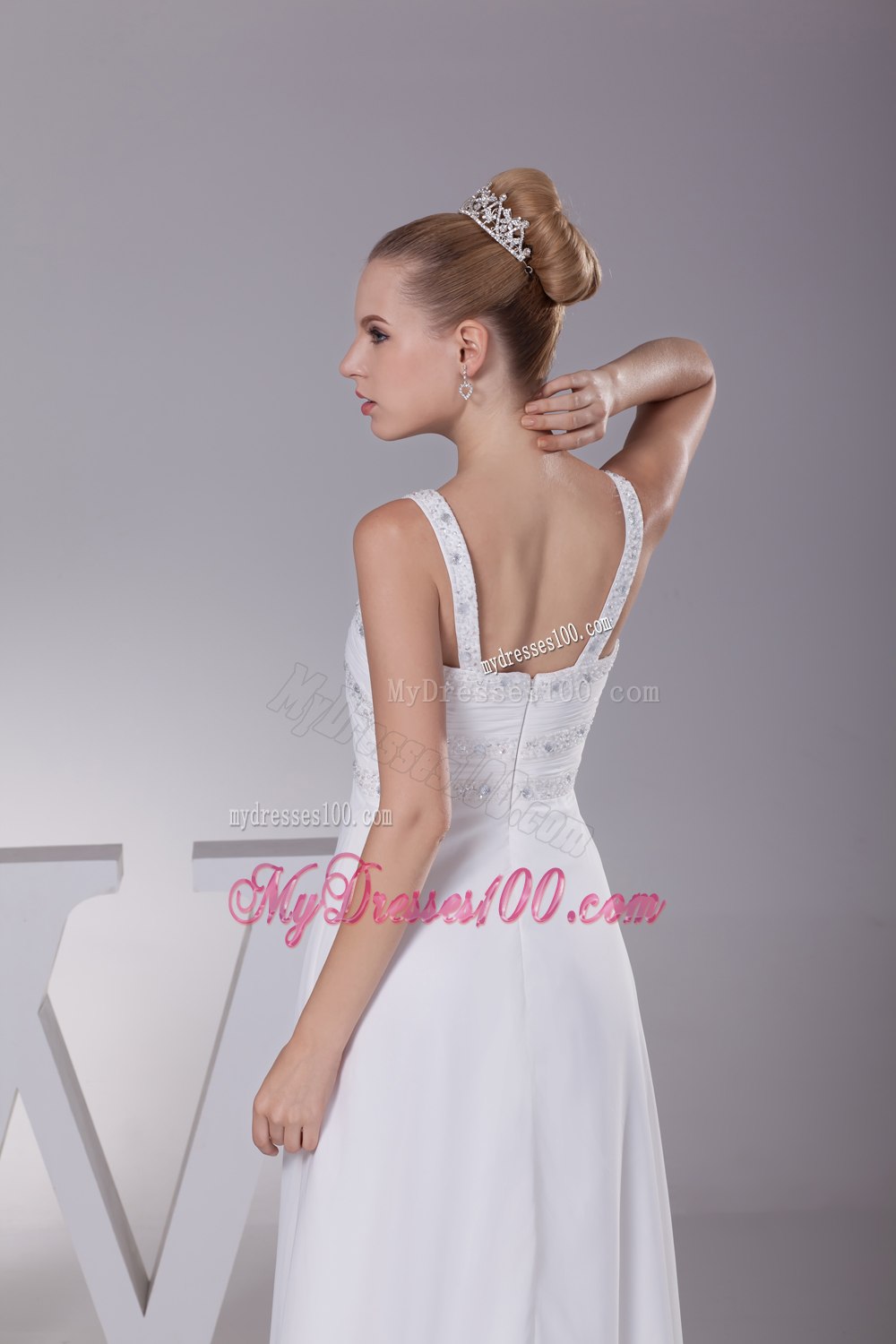 Beading and Ruching Straps Empire Long Wedding Dress