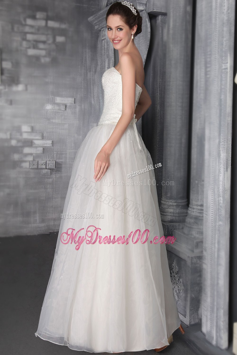 Beautiful A-Line Princess Strapless Floor-length Beading Wedding Dress