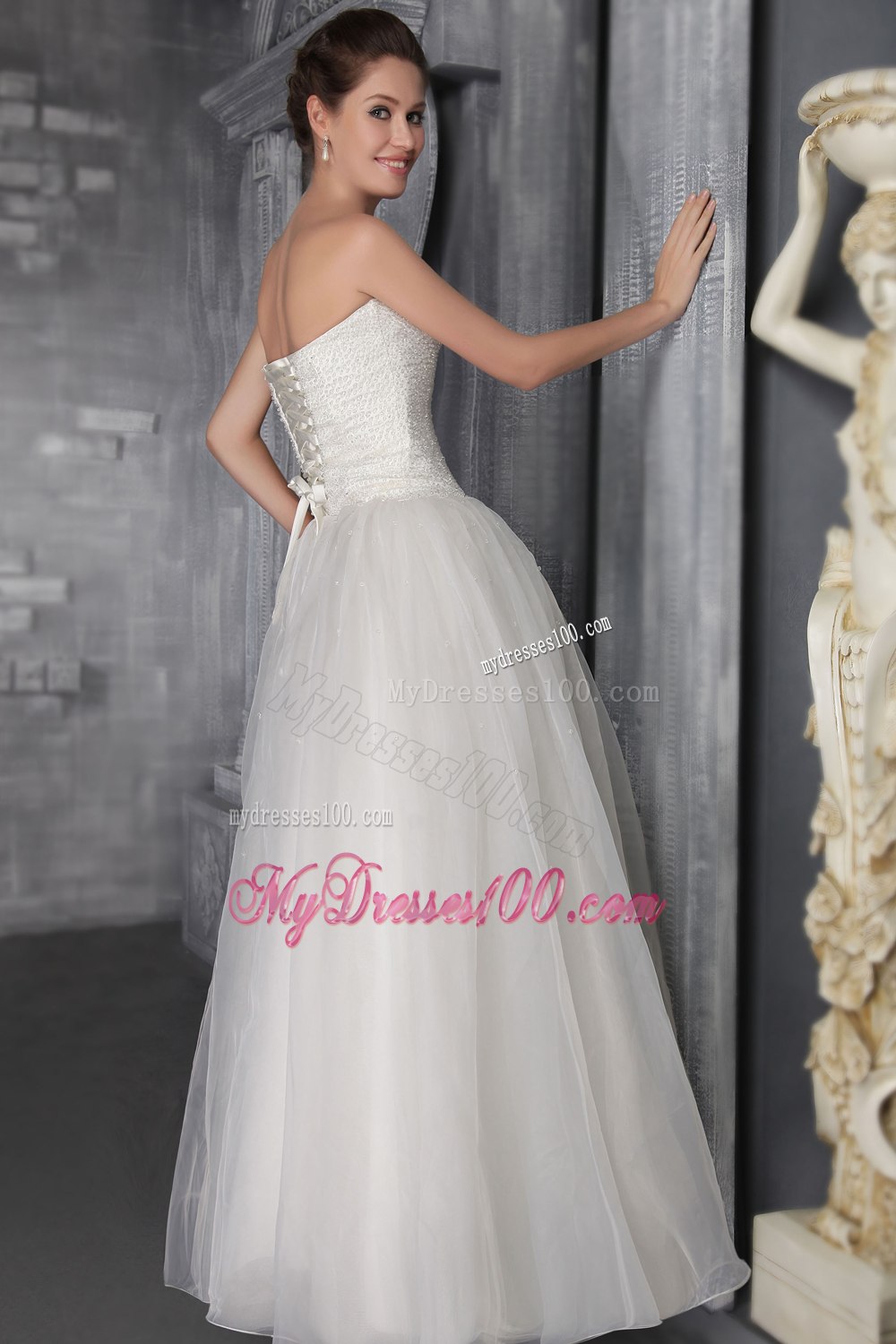 Beautiful A-Line Princess Strapless Floor-length Beading Wedding Dress