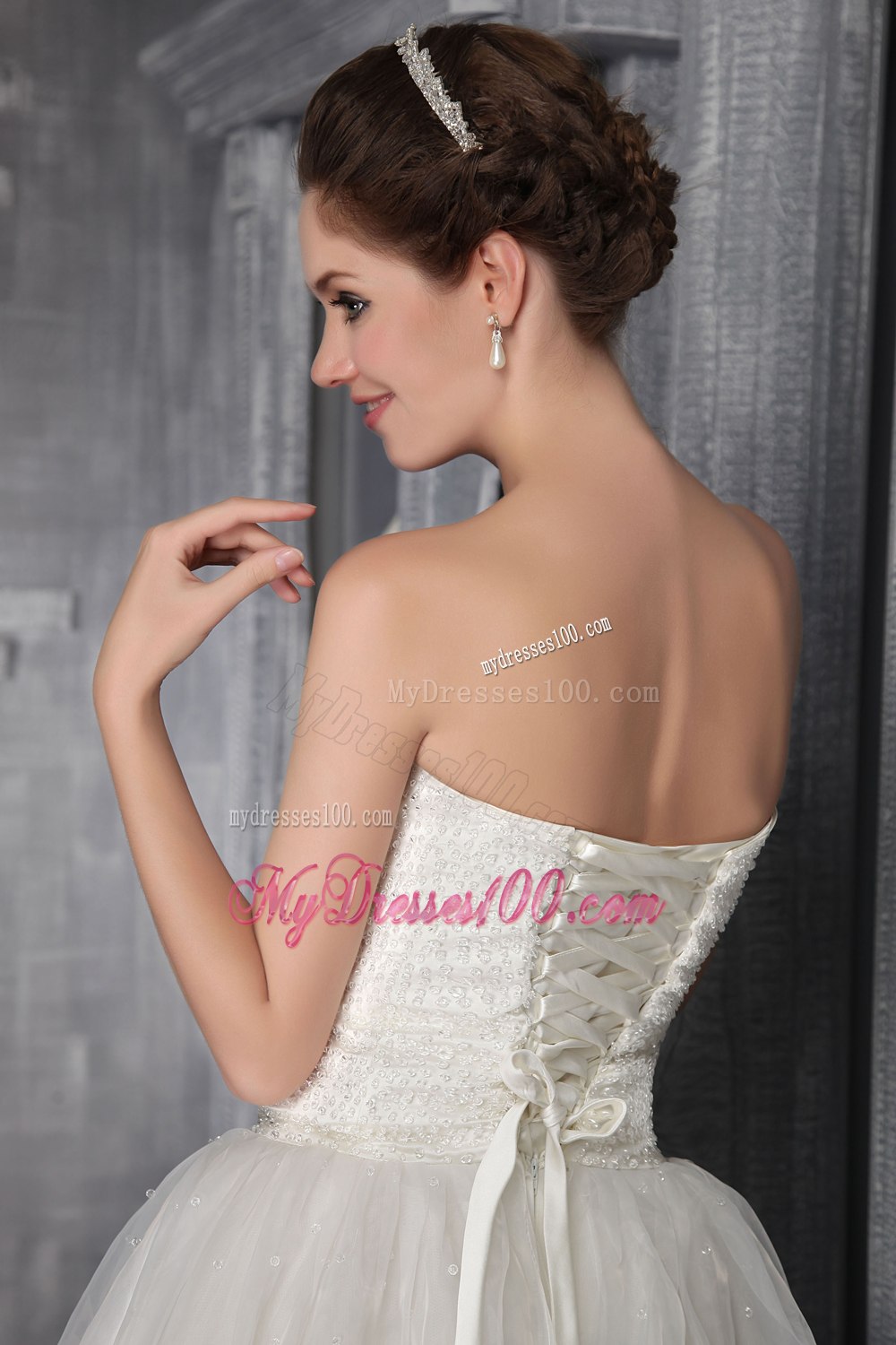 Beautiful A-Line Princess Strapless Floor-length Beading Wedding Dress