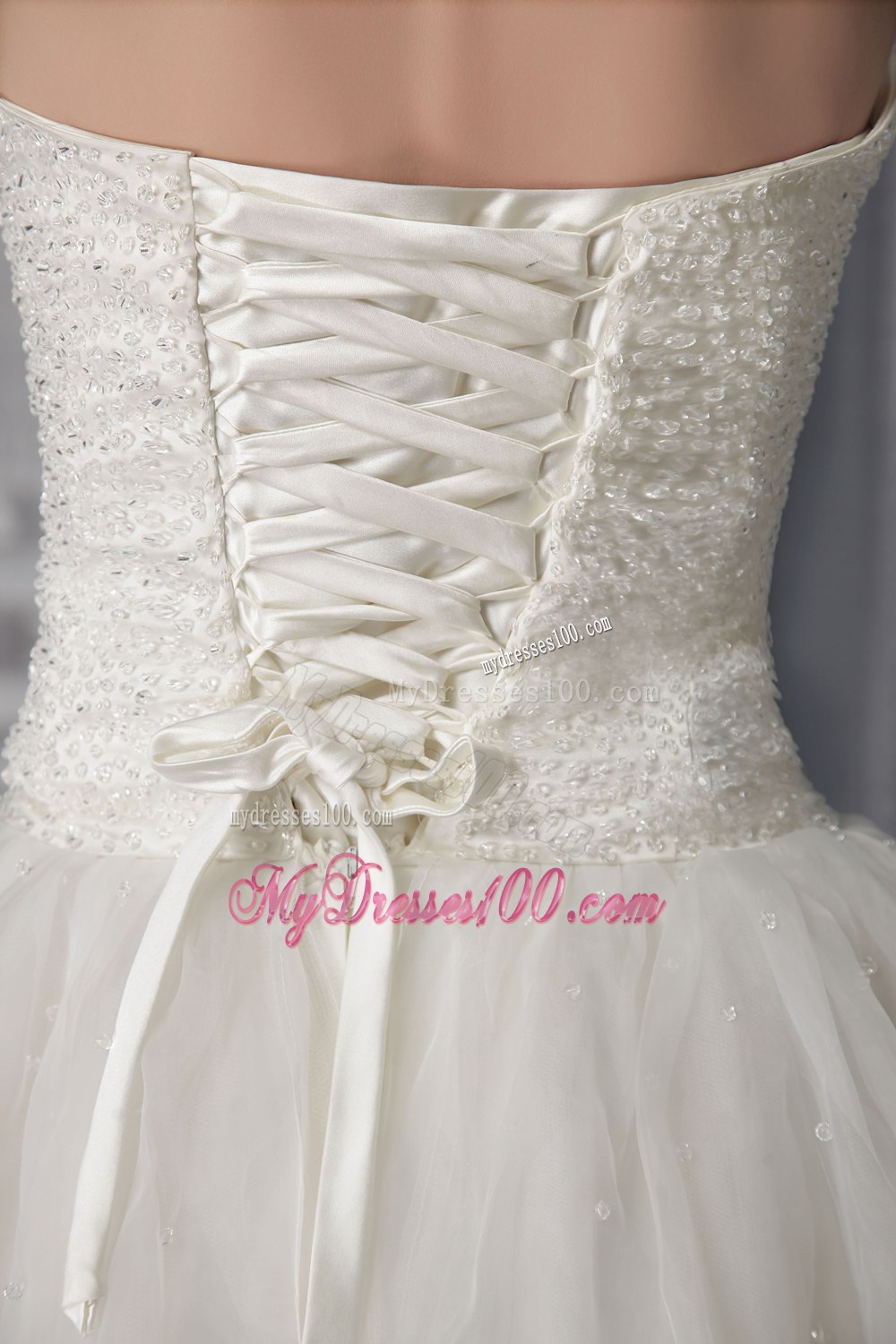 Beautiful A-Line Princess Strapless Floor-length Beading Wedding Dress