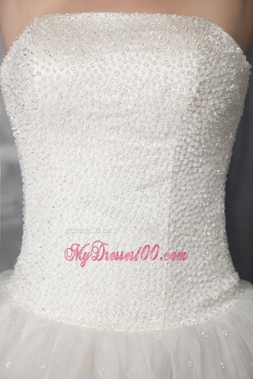 Beautiful A-Line Princess Strapless Floor-length Beading Wedding Dress