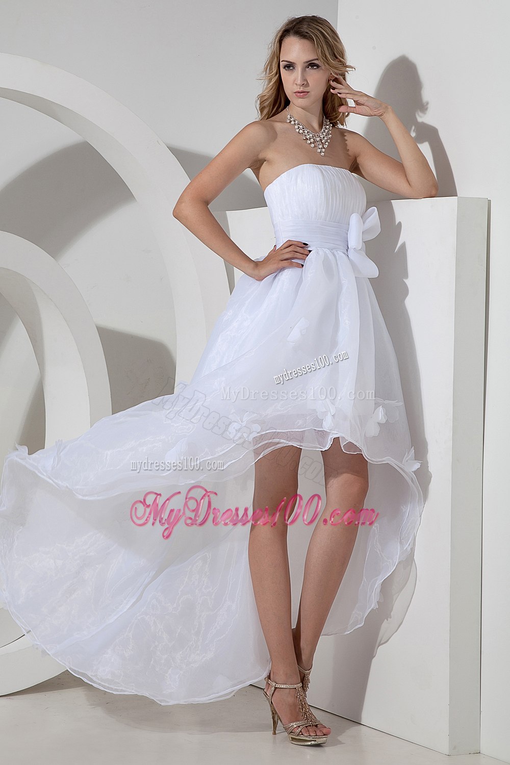 Beautiful Princess Strapless High-low Bow 2013 Wedding Dresses