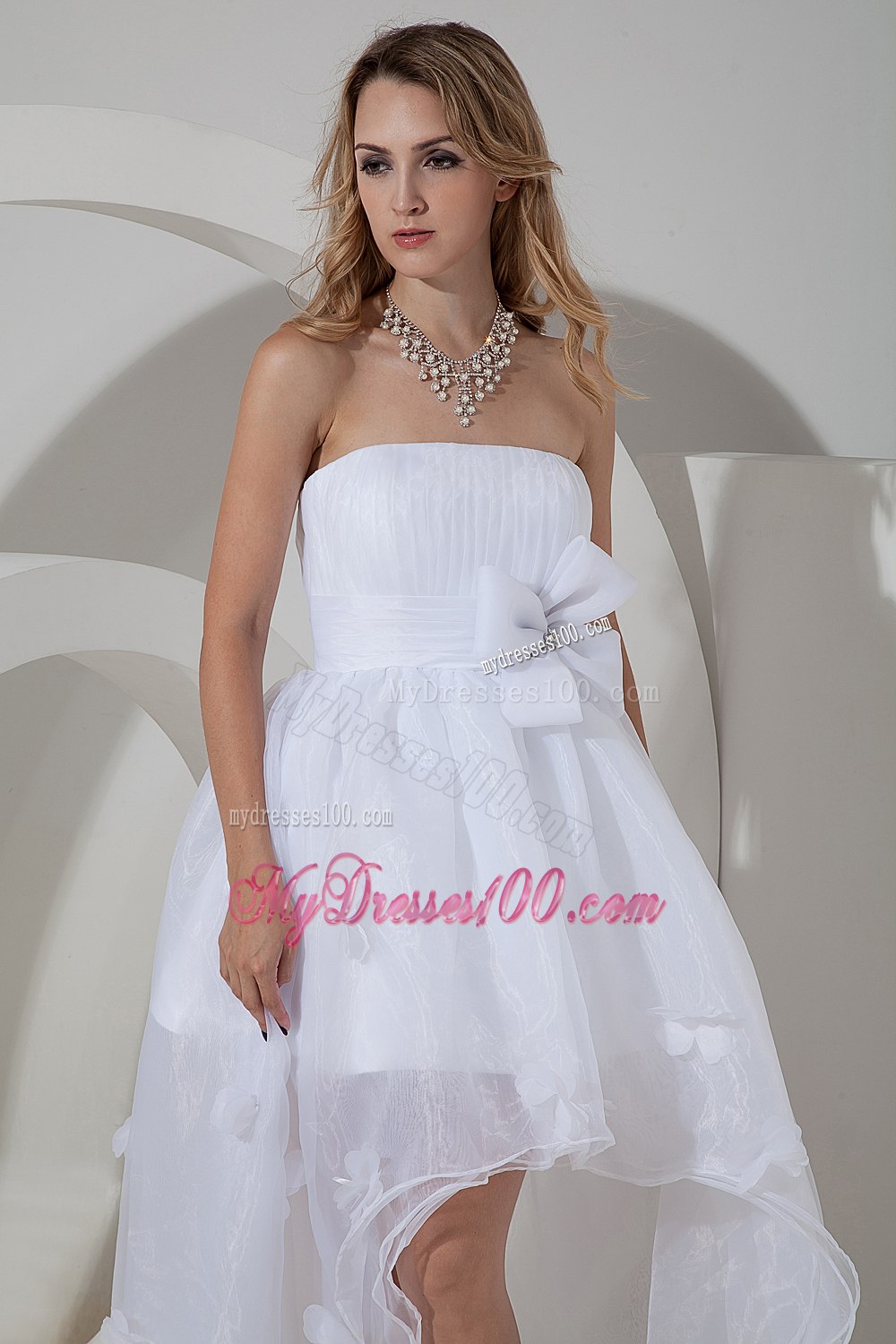 Beautiful Princess Strapless High-low Bow 2013 Wedding Dresses