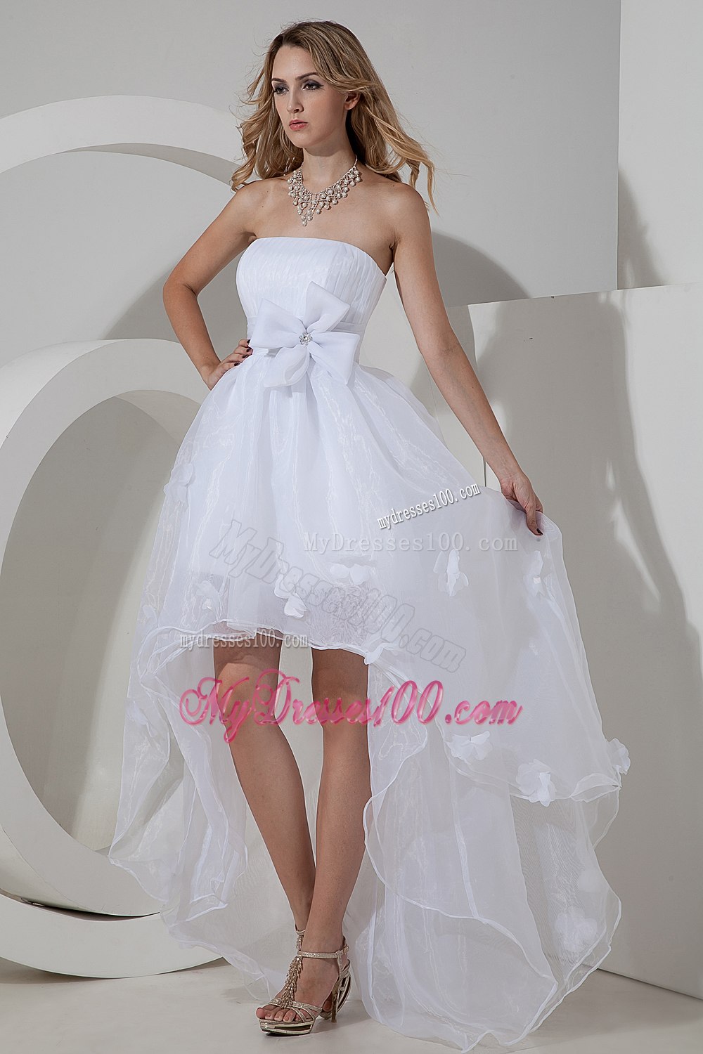 Beautiful Princess Strapless High-low Bow 2013 Wedding Dresses