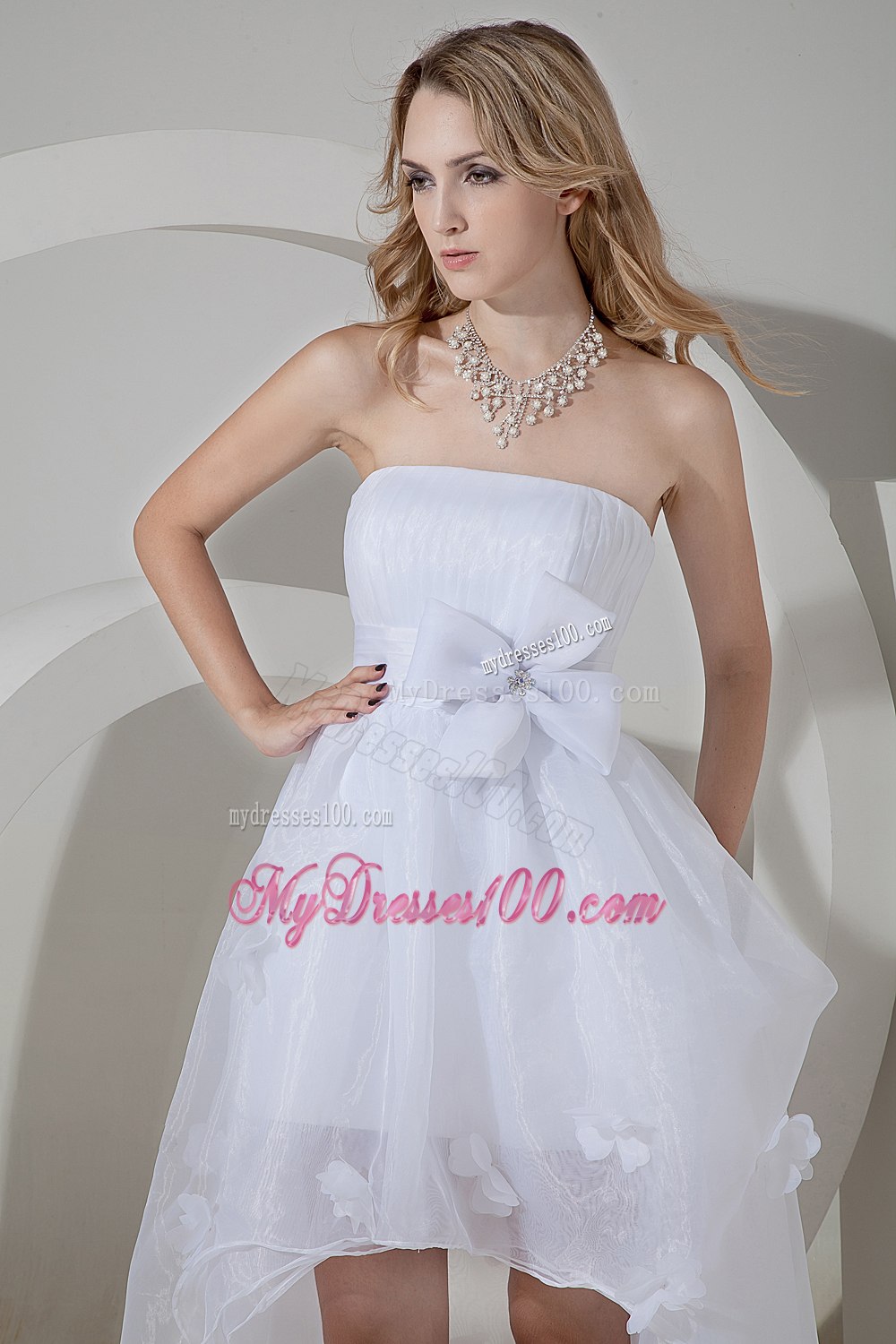 Beautiful Princess Strapless High-low Bow 2013 Wedding Dresses
