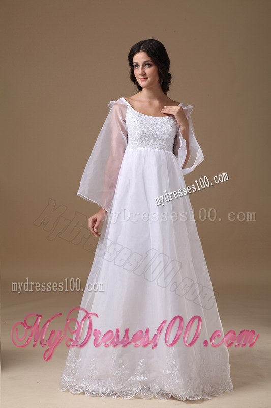 Princess Scoop Floor-length Lace Wedding Dress with Long Sleeves