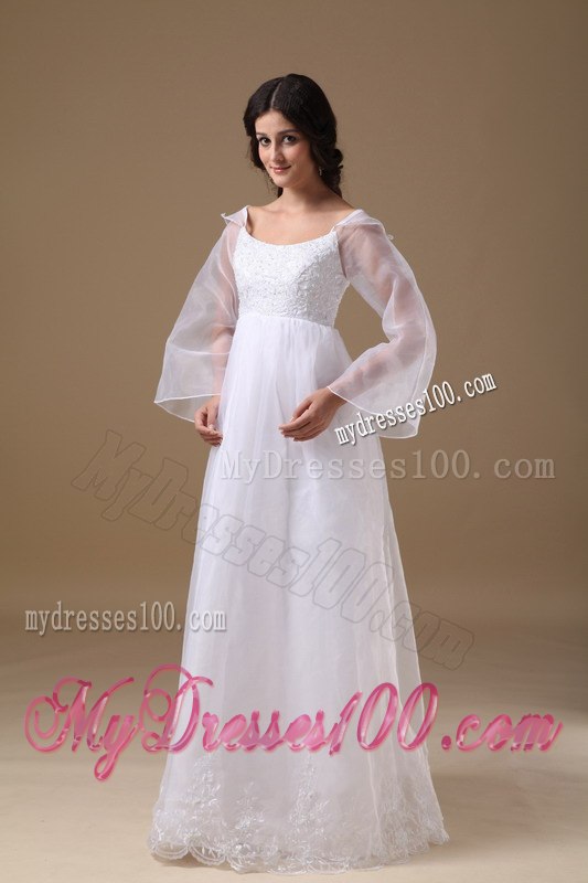 Princess Scoop Floor-length Lace Wedding Dress with Long Sleeves