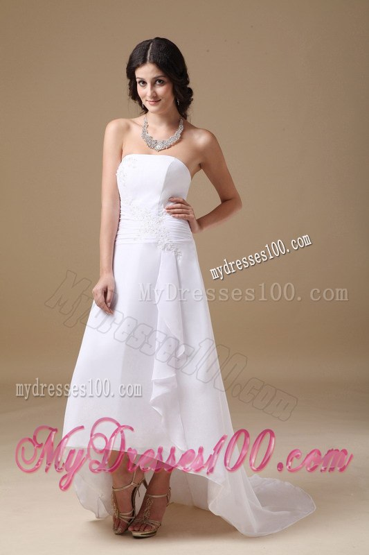Beautiful Strapless High-low Appliques 2013 Wedding Dresses
