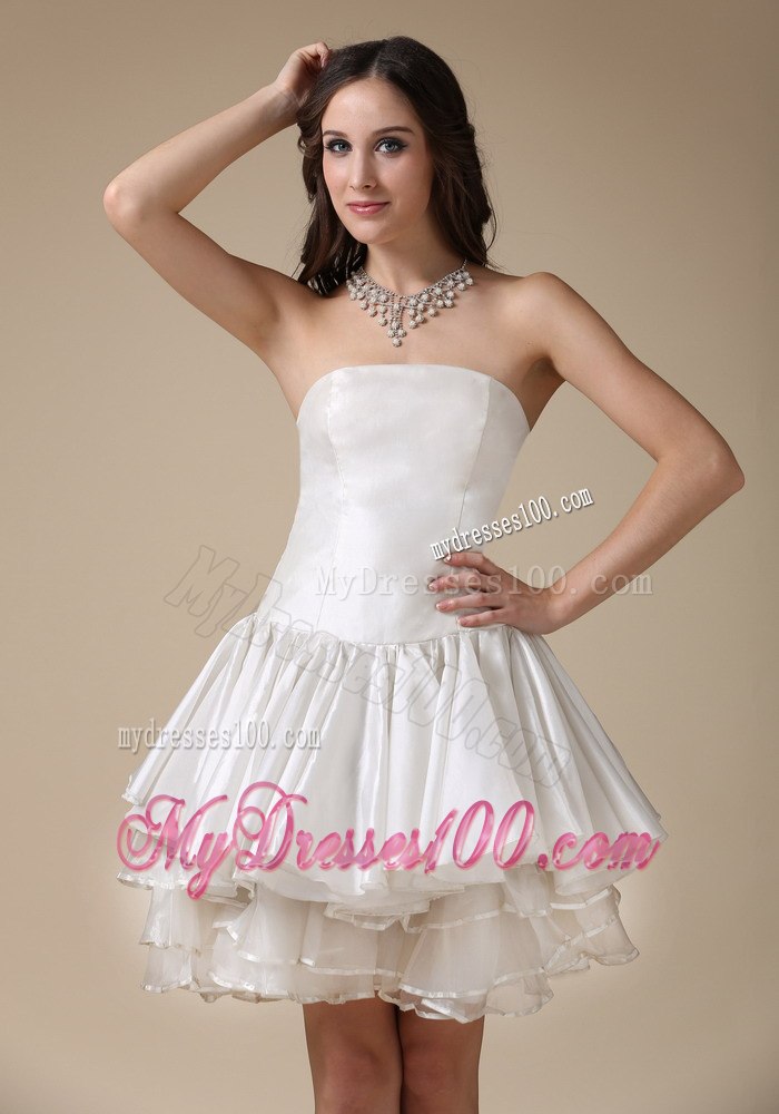 Beautiful Strapless Mini-length Ruched Garden Wedding Dresses