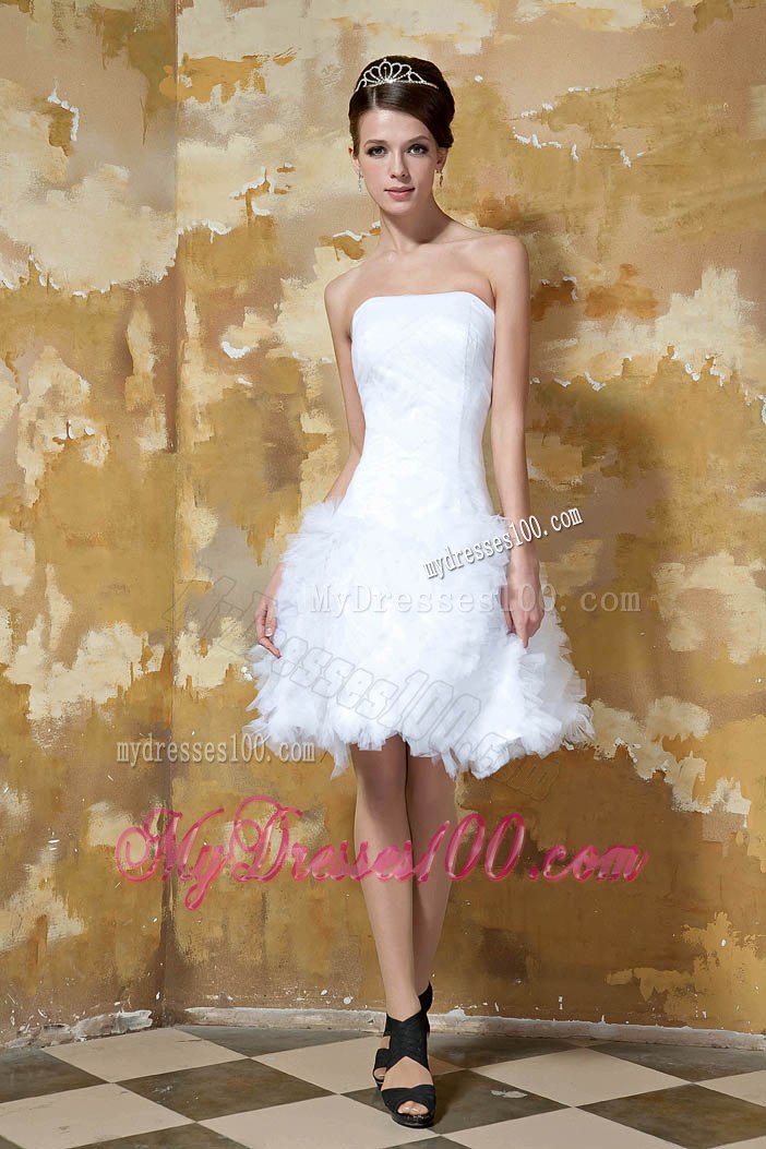 Beautiful Strapless Mini-length Ruching Beach Wedding Dress