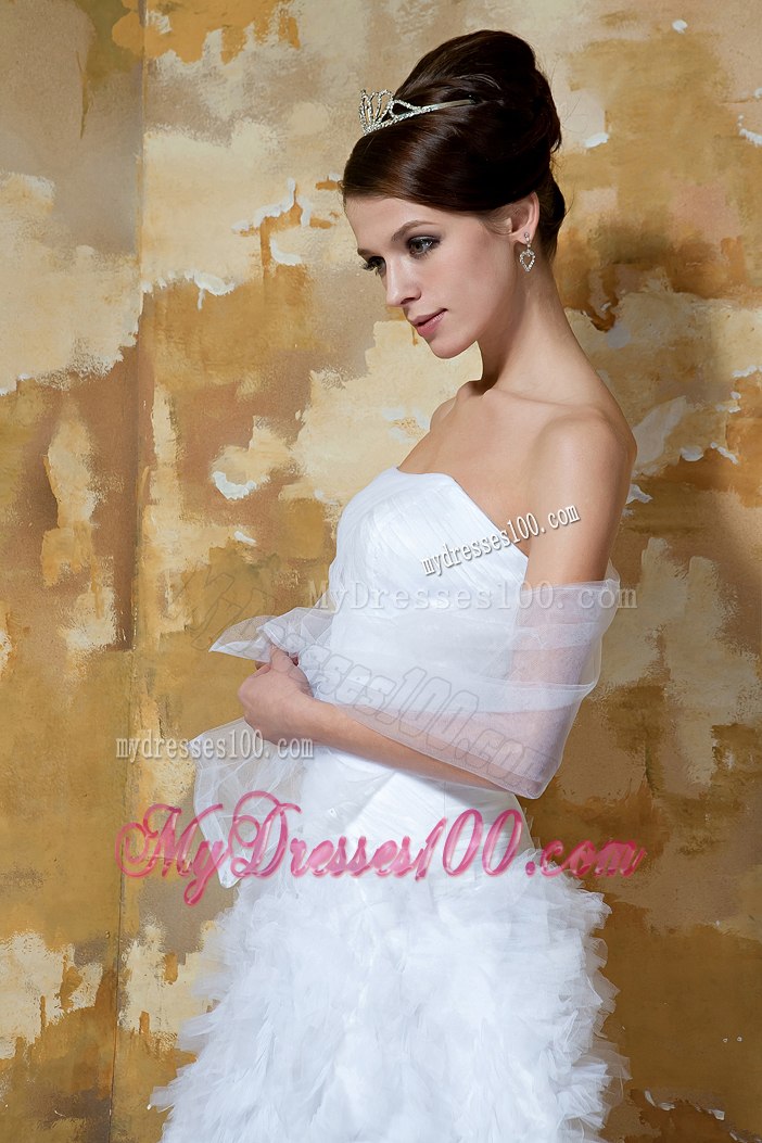 Beautiful Strapless Mini-length Ruching Beach Wedding Dress