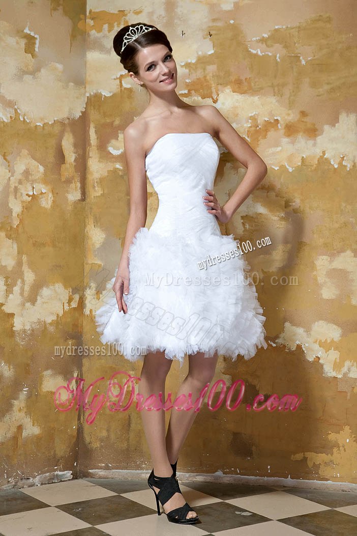 Beautiful Strapless Mini-length Ruching Beach Wedding Dress